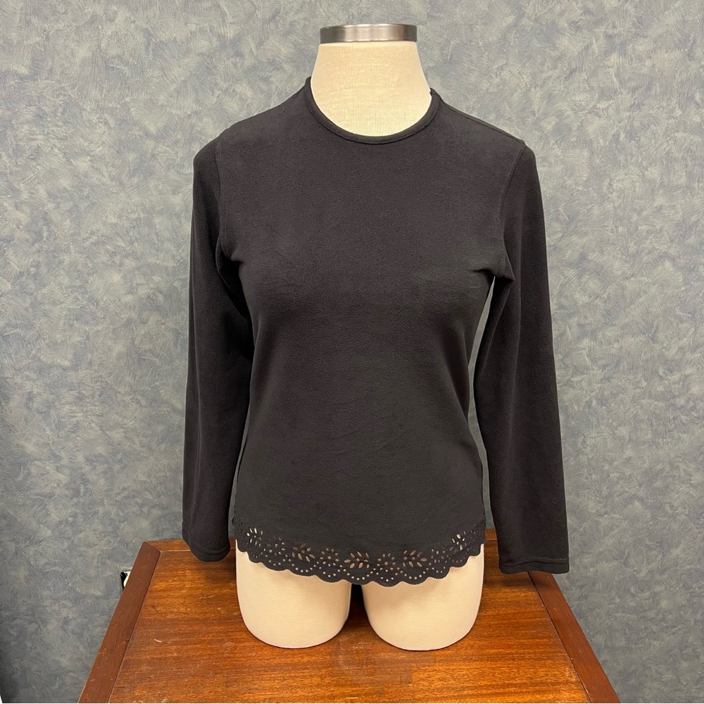 Columbia Fleece Shirt Black L/S Floral Cut Outs Womens Large Outdoors Base Layer